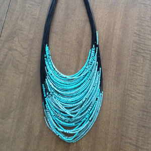 Turquoise and clear multi-strand necklace